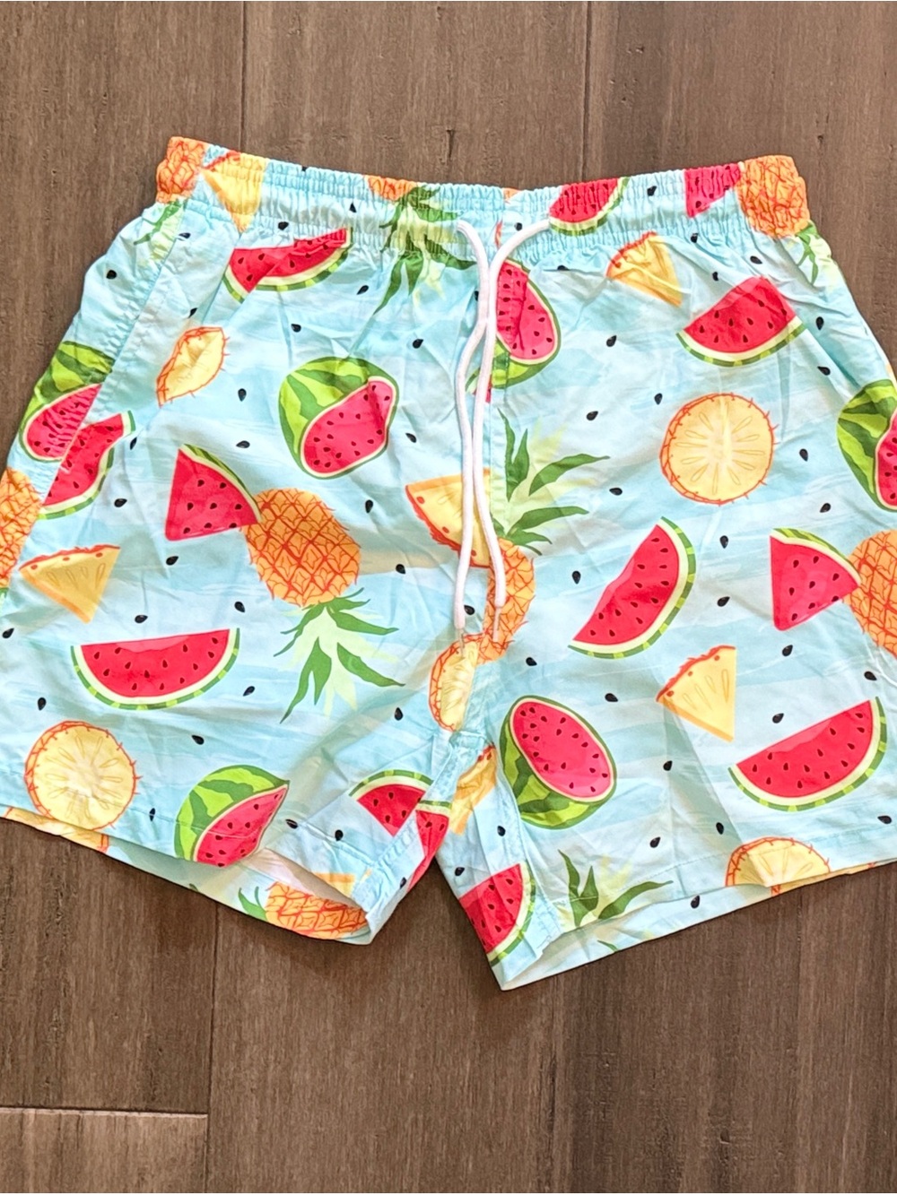 Uzzi Men's Light Blue Tropical Fruit Swim Shorts - Size Medium (Never Worn)